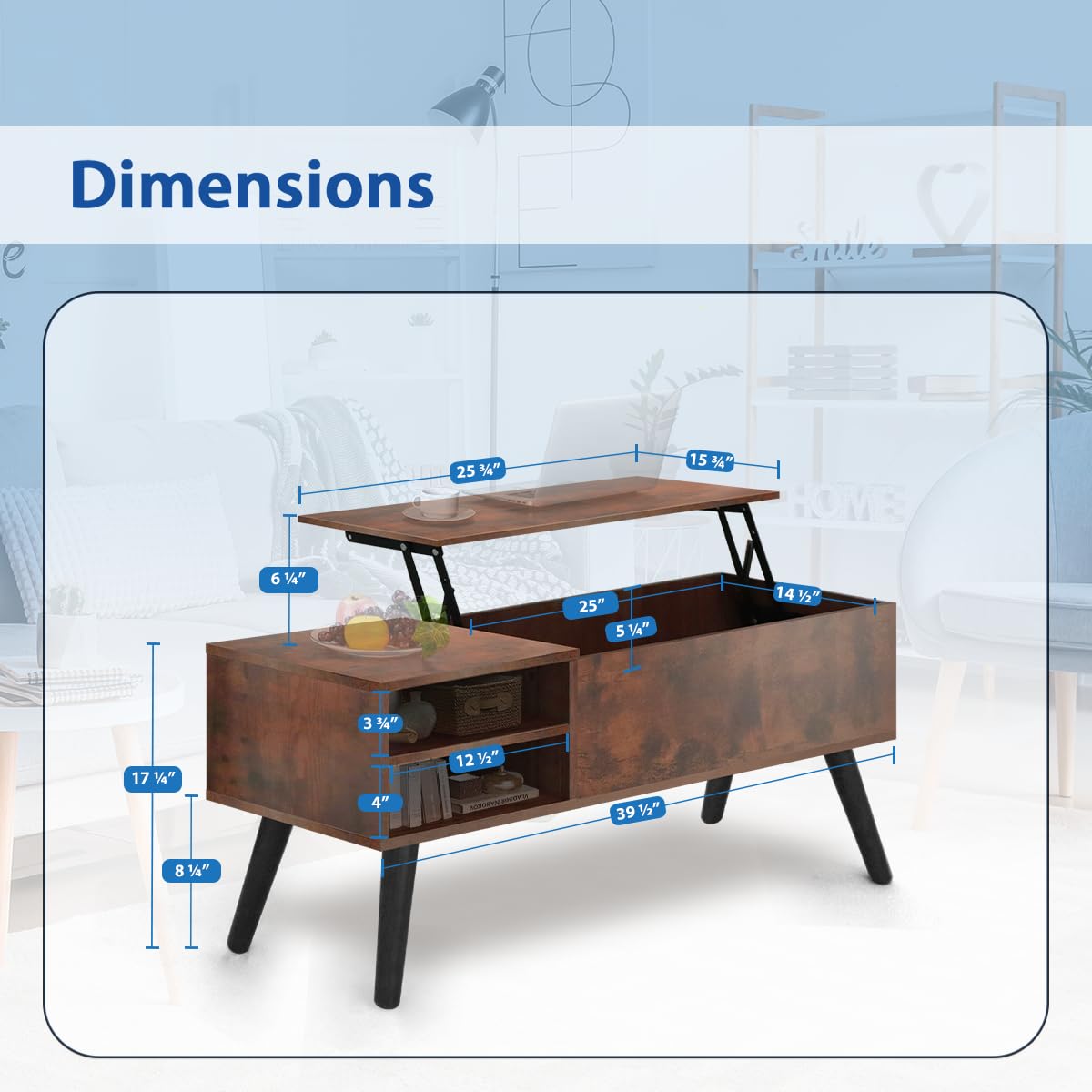 Lifetime Home Lift Top Coffee Table with Hidden Compartment - Modern Living Room Dining Table with Rising Tabletop Lifttop Desk for Apartment, Home, Condo - WoodArtSupply