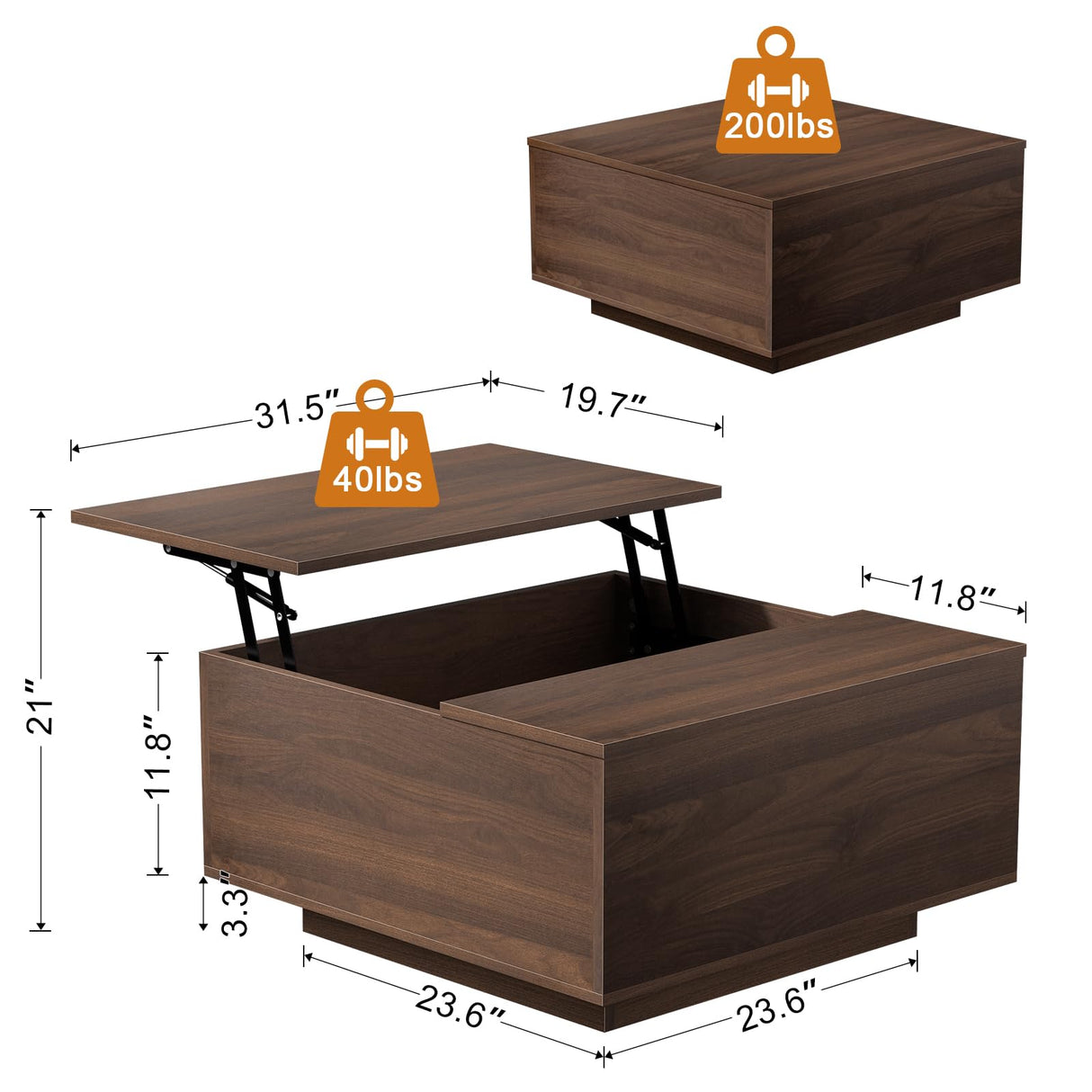 FABATO Lift Top Coffee Table, Wood Square Coffee Table with Storage, Farmhouse Coffee Tables with Hidden Storage Compartment, Center Table with Lifting Tabletop for Living Room, Home Office, Walnut FABATO