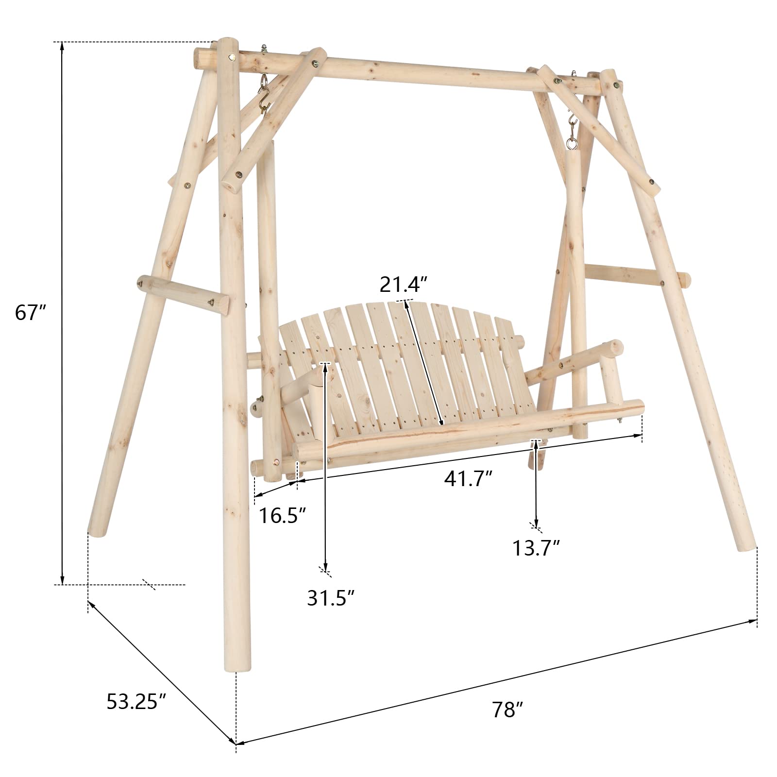 VINGLI Heavy Duty 880 LBS Wooden Patio Porch Swing with A-Frame Stand, Hanging Swing Bench Chair with Frame for Outside, Yard, Garden (Natural) - WoodArtSupply