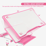 Artist hand Kids Study Table and Chair Set,Adjustable Girls School Writing Study Table,with Large Writing Board LED Pull Out Drawer Pencil Case Bookstand,Pink Artist hand
