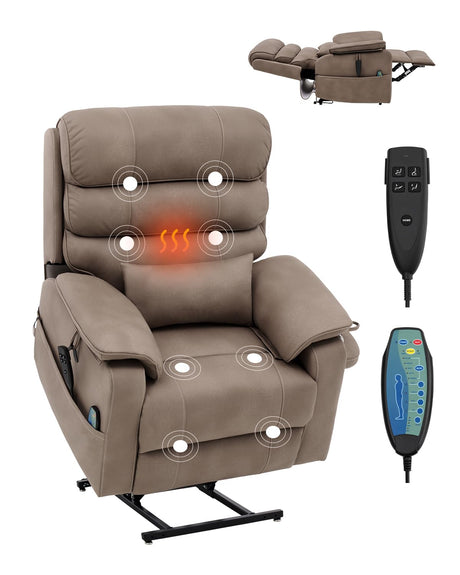 VEVOR Power Lift Recliner Chair, Dual Motor Lift Chair with Heat and Massage for Elderly, Infinite Position Adjustment Electric Recliner with a Cup Holder (Medium-Wide, Light Brown) VEVOR
