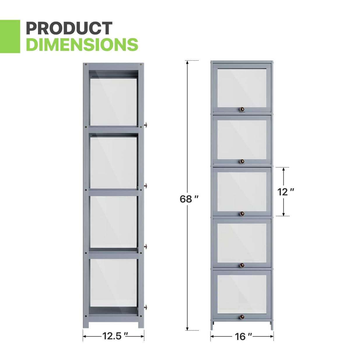 Magshion 68" Tall Curio Display Cabinet, 5 Tier Slim Corner Shelves Collection Display Case for Living Room Bedroom, Gray Magshion