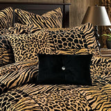Loom and Mill 8-Piece Safari Comforter Set King Size, Leopard, Tiger, Giraffe, Zebra Animal Print Bedding Set, Patchwork Comforter with Bed Skirt, Euro Shams and Decorative Pillow(Black Gold, King) Loom and Mill