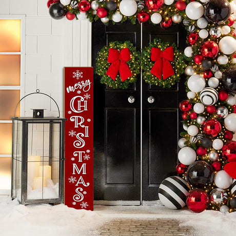 Merry Christmas Sign Xmas Front Door Hanging Decor Wooden Vertical Indoor Outdoor Porch Standing Signs For Garden Home Yard Farmhouse Porch 47.2 x 7.8 Inch Xinglunla