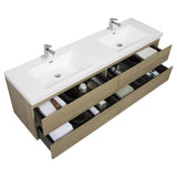 KEIKI 72" Floating Bathroom Vanity with Double Sink, Wall Mounted Bathroom Storage Vanity Cabinet Modern Bathroom Vanities with 2 Resin Top Basin and 4 Soft Close Drawers, Easy Assembly, Natural Oak KEIKI