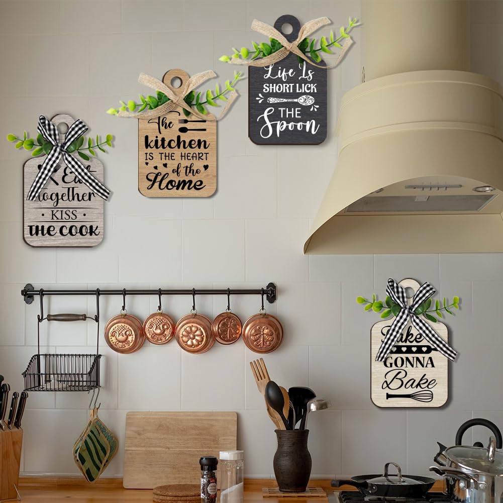 PH PandaHall 4pcs Kitchen Wooden Hanging Signs, Wall Decor Wood Sign Kitchen Wall Decor Hanging Plaques Farmhouse Eat Sign Wood Bar Sign for Home Kitchen Dining Living Room Bar Cafe Art Decor PH PandaHall