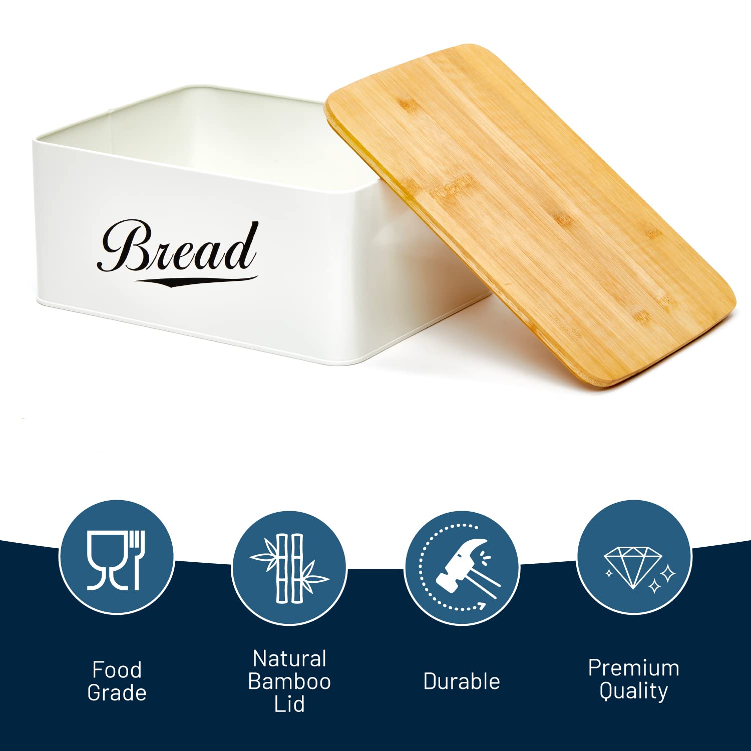 RoyalHouse Modern Metal Bread Box with Bamboo Cutting Board Lid