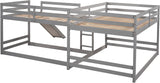 MERITLINE Quad Bunk Beds,Wood L-Shaped Bunk Beds with Slide and Ladder, 4 in1 Full and Twin Size Bunk Bed for Kids, Teens, Adults,Grey MERITLINE