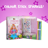 FIRSTJIGGLE Princess Colouring Art Kit for Girls Age 3 4 5 6 7 8 Old | 48 Pages & 8 Sticker Sheets | 6 Color Pencils | Magical Princess Scenes | Creative Activity Book for Fun, Learning and Gift FIRSTJIGGLE
