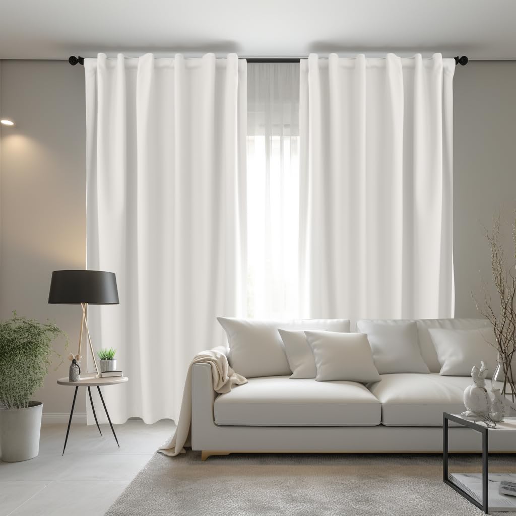 COTTON CRAFT White Curtain Window Panel Drapes - Set of 2 - Thick Cotton Duck Fabric Reverse Tab Top Window Treatment - Bonus Tie Backs - Clean Crisp Elegant Look - Bedroom Living Room - 50 W x 108 L COTTON CRAFT