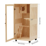 KUMOYOU Wooden Cat House, Large Space Kitten Cage, Enclosure Catio with Ramp and Covered, Lockable Wheels Double Layer Pet Home, Animal Cages for Outdoor Indoor Terrace (Wood, H47.24Inch) KUMOYOU