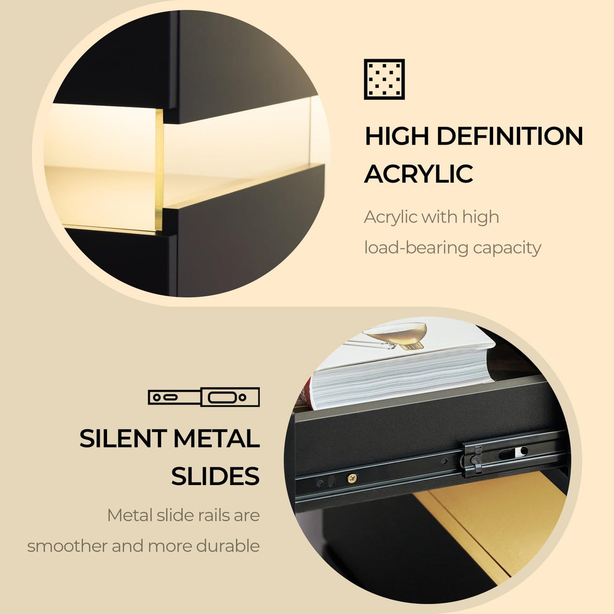 Bingoday LED Nightstands Set of 2 Night Stands for Bedrooms Set of 2 Modern Black Nightstands with 4 Drawers Wide LED Nightstand Bedside Table Bingoday