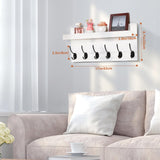 HRONRAD Shelf with Hooks, Coat Rack Wall Mount with 6 Double Metal Hooks, 17 Inch Farmhouse Wall Hooks with Shelf for Entryway, Bathroom, Kitchen, White HRONRAD