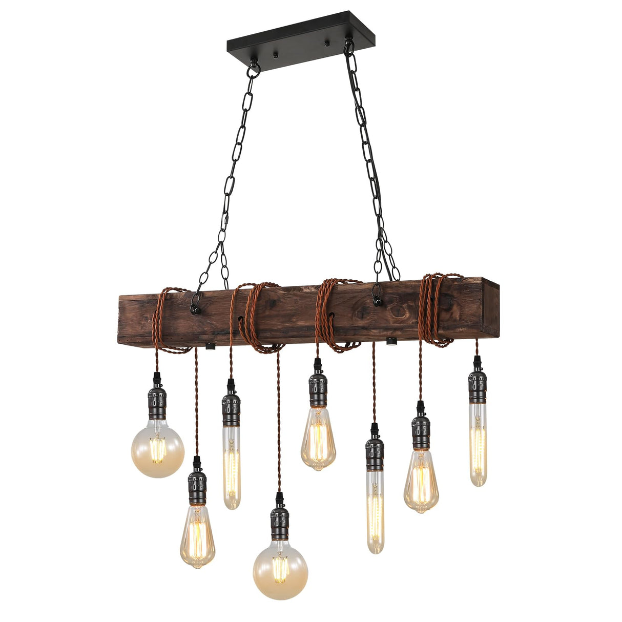 SEEBLEN 8-Lights Farmhouse Kitchen Island Pendant Light, Rustic Wood Chandeliers for Dining Room,Height Adjustable Island Light,Dining Room Bar Restaurant Cafe Pool Table. SEEBLEN