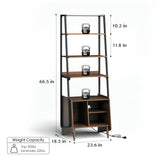 JOINICE 5-Tier Ladder Bookshelf with Cabinet,Mid Century Modern Bookshelf with Adjustable Shelf,Tall Bookshelf with Charging Station,Wood and Metal Display Rack for Living Room,Bedroom,Office,Walnut JOINICE