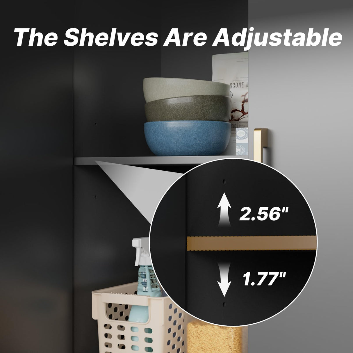 LYNSOM Tall Storage Cabinet, Freestanding Kitchen Pantry Cabinet with Adjustable Shelf and Doors, Floor Storage Accent for Kitchen, Dining Room (Black) LYNSOM