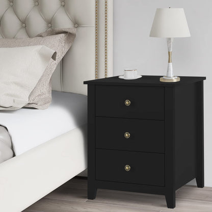 Vikiullf Black Nightstands with Drawer - Set of 2 Modern Bedroom Night Stands, Tall Wood Bedside Tables with 1 Storage Drawer and Open Shelf, 23.8”H, 3-Drawer