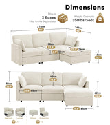 Tbfit 85" Convertible L Shaped Couch, Sectional Sofa for Living Room,Chenille Cloud Couch with Ottoman 4 Seat (Beige) Tbfit