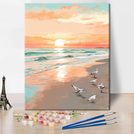 TUMOVO Beach Paint by Numbers Kit for Adults, Adult Paint by Number Seagulls, DIY Acrylic Paint by Numbers Kits on Canvas Abstract Landscape, Oil Painting for Gift Home Wall Decor 16"x20"(Frameless) TUMOVO