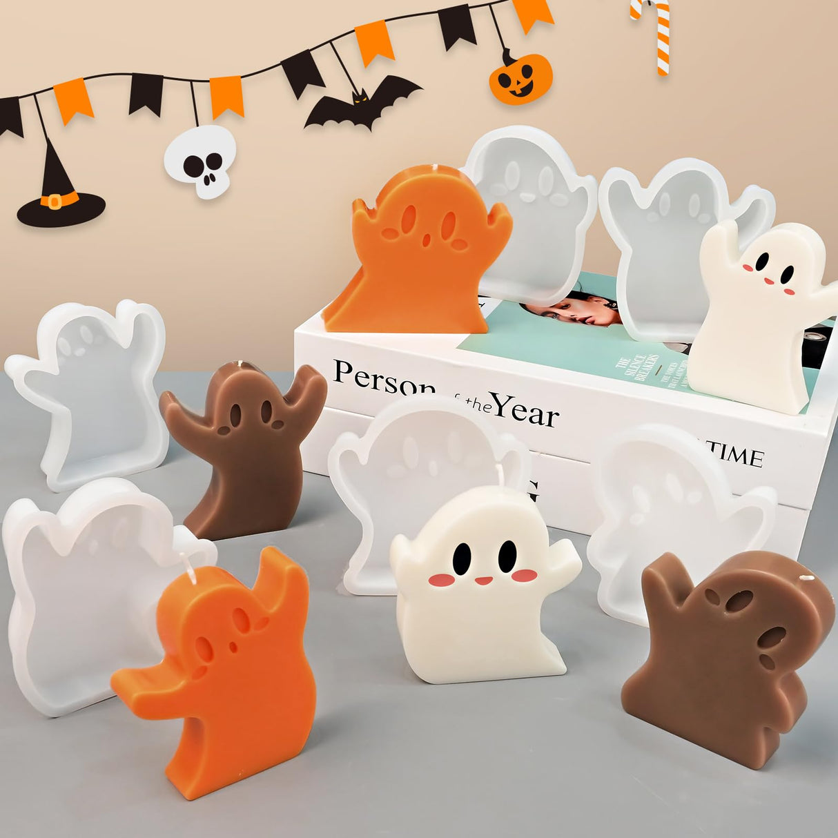 ZQYSING Halloween Ghost Candle Molds for Candle Making, 6 PCS Different Shapes Cute Spooky Silicone Molds for Candles Wax Soap Clay Plaster Epoxy Resin Home Decorations ZQYSING