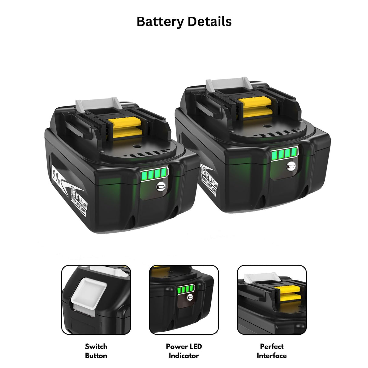 2Packs Upgraded 6.0Ah 18V BL1860B with LED Replacement Lithium-ion Battery and Charger Combo Set, Compatible with Makita 18 Volt Battery and Makita 18V Lithium-Ion Cordless Power Tools AmpoStaort