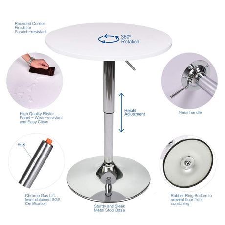 ARTETHYS Bar Table and Chairs Set of 3 White Heigh Adjustable Round Pub Desk and 2 Swivel White Counter Height Barstools for Dining Room Home Kitchen Bistro ARTETHYS