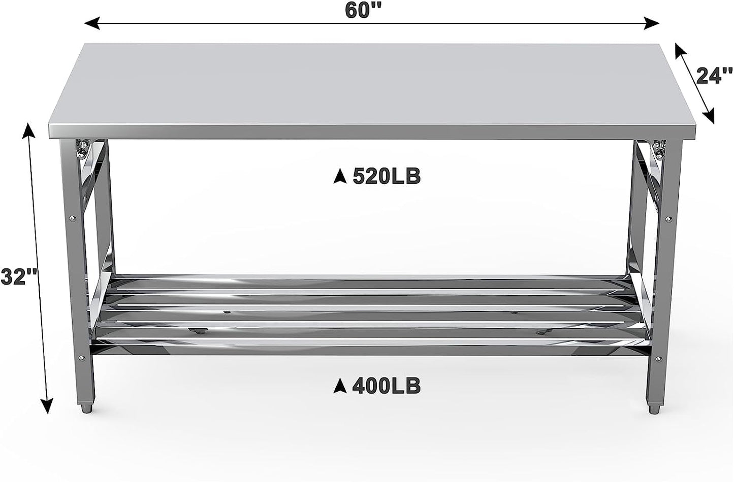 24 x 60 Inch Stainless Steel Folding Table for Prep & Work, NSF Commercial Heavy-duty Stainless Steel Kitchen Island with Undershelf for Restaurant and Home - WoodArtSupply