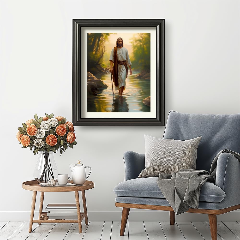 Natuyalo Paint by Numbers Kit for Adults Beginners and Kids, 16" Wx20 L Canvas Pictures Drawing Acrylic Paintwork with 3 Pcs Paintbrushes, Jesus Walking in The Rriver Natuyalo