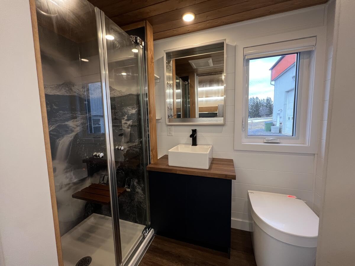 Tiny RV Mobile House with Downstairs Bedroom, Loft, Full Kitchen & Bathroom - Family-Friendly Design with Upraised Living Area, Cedar/Steel Exterior, Double-Pitched Roof - Perfect for Full-Ti - WoodArtSupply