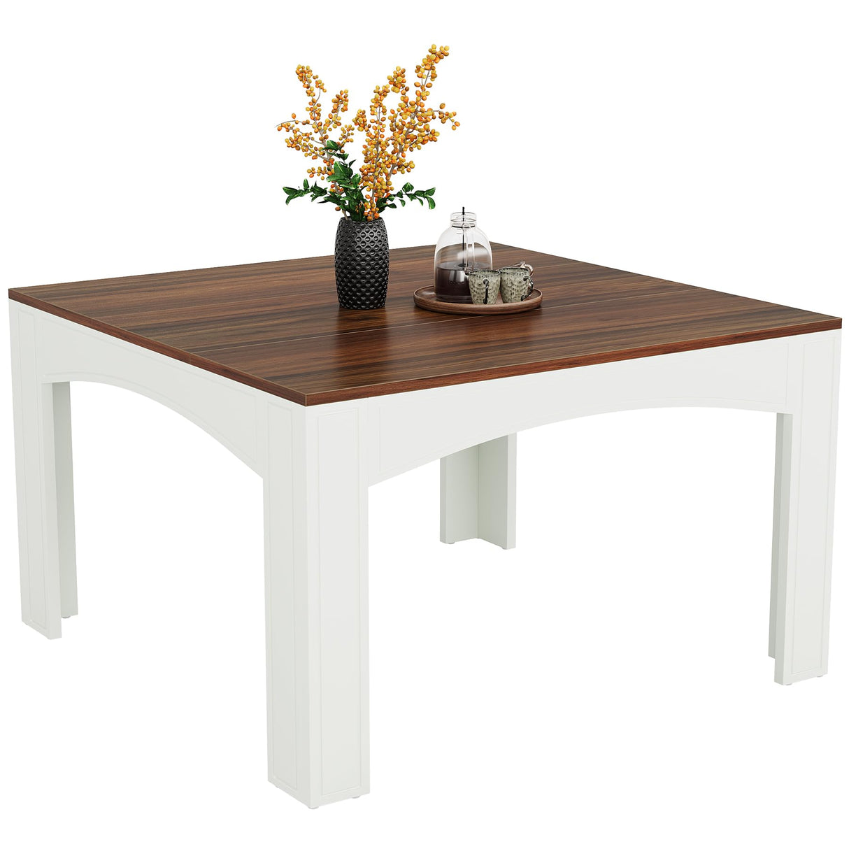 Tribesigns Square Dining Table for 4 Person, 39.4" Farmhouse Wood Kitchen Table Dinner Table for Dining Room, Small Space, Walnut + White Tribesigns