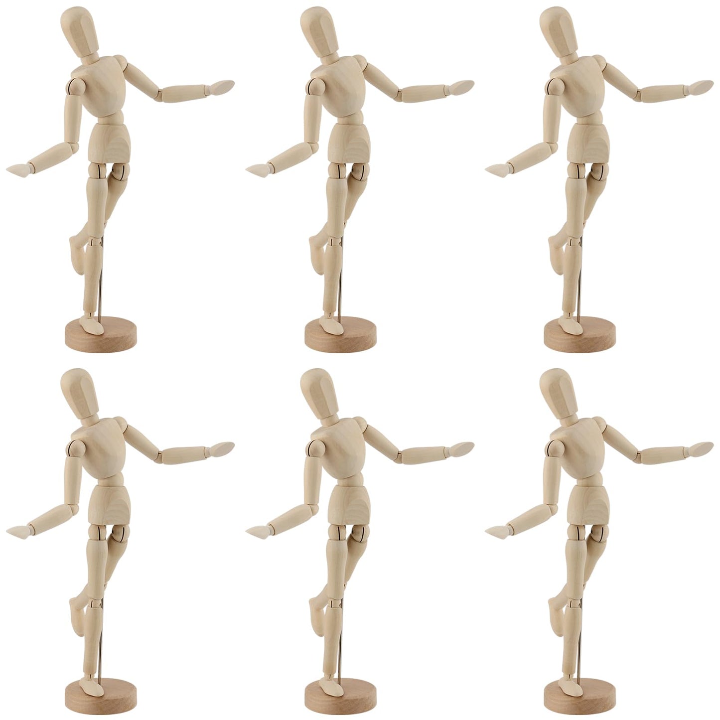 YUENPUN 6 PCS 5.5 Inch Poseable Wood Mannequin Doll, Wood Drawing Mannequin, Wood Art Mannequin Model with Base, Articulated Wood Figure Human Model for Decor, Painting, Gift