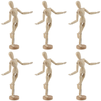 YUENPUN 6 PCS 5.5 Inch Poseable Wood Mannequin Doll, Wood Drawing Mannequin, Wood Art Mannequin Model with Base, Articulated Wood Figure Human Model for Decor, Painting, Gift