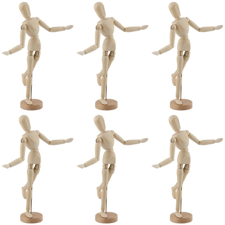 YUENPUN 6 PCS 5.5 Inch Poseable Wood Mannequin Doll, Wood Drawing Mannequin, Wood Art Mannequin Model with Base, Articulated Wood Figure Human Model for Decor, Painting, Gift YUENPUN