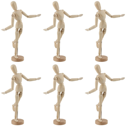 YUENPUN 6 PCS 5.5 Inch Poseable Wood Mannequin Doll, Wood Drawing Mannequin, Wood Art Mannequin Model with Base, Articulated Wood Figure Human Model for Decor, Painting, Gift