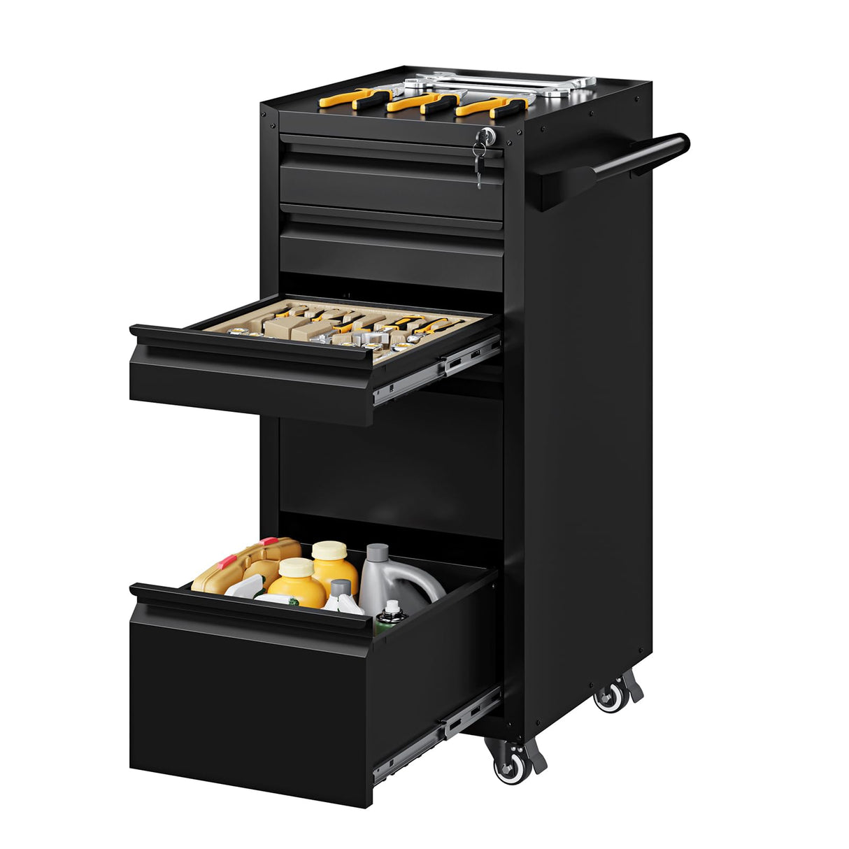 Yizosh 5-Drawer Metal Tool Storage Cabinet with Wheels,Rolling Tool Chest with Drawer and Locking Keys,Heavy Duty Tool Storage Organizer for Garage,Warehouse,Workshop Yizosh