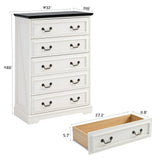 systemktesm Farmhouse 5 Drawers Dresser for Bedroom, 46" Tall Modern Chest of Drawers with Metal Handle, Rustic Dresser TV Stand, Wood Drawer Organizer for Bedroom, Living Room, Hallway (White) systemktesm