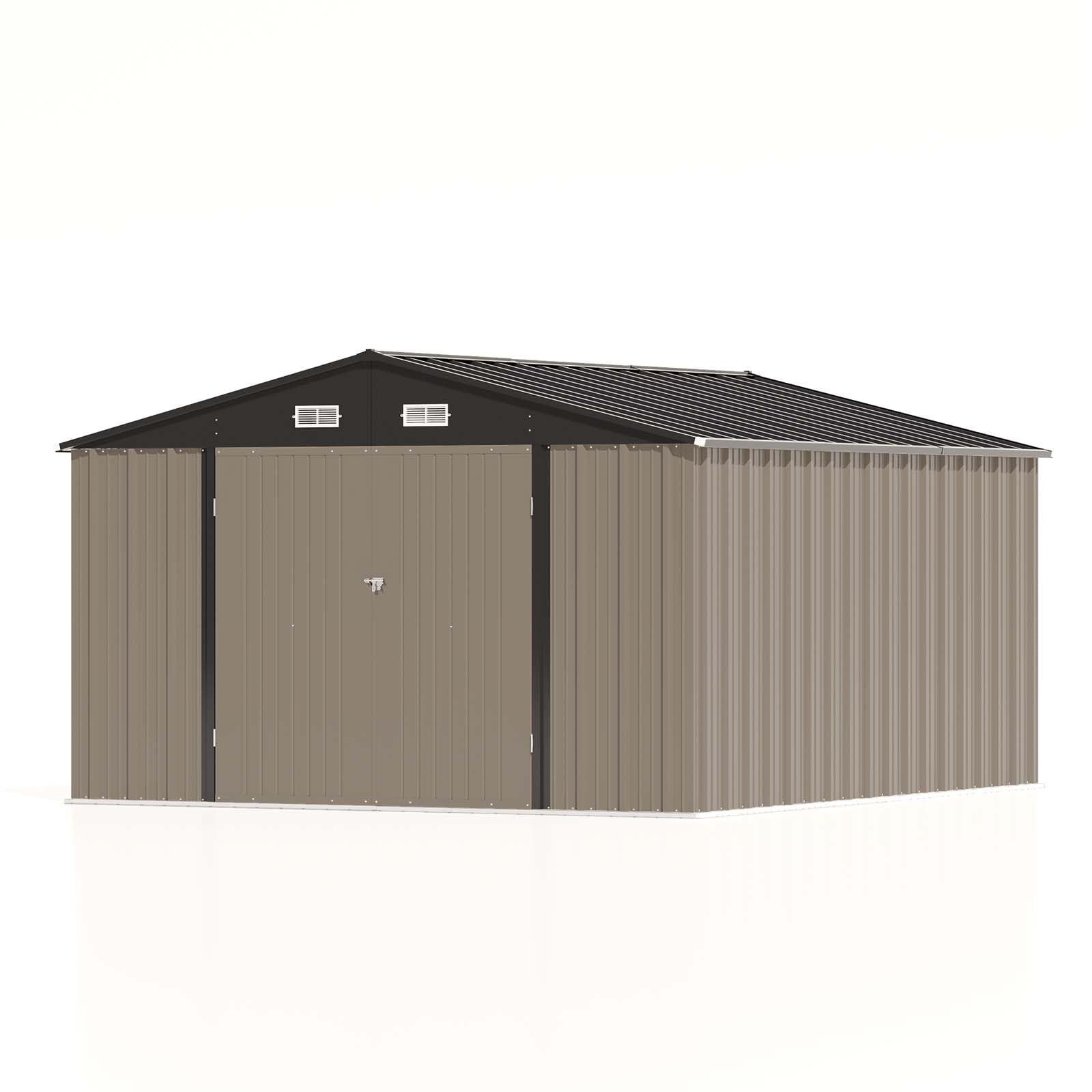 Patiowell 10 x 12 FT Metal Storage Shed for Outdoor, Steel Yard Shed with Design of Lockable Doors, Utility and Tool Storage for Garden, Backyard, Patio, Outside use - WoodArtSupply