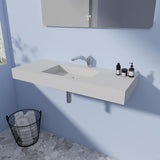 MEDUNJESS 47"X19" Stone Resin Wall Mounted Floating Sink, Bathroom Vanity with Sink,Solid Surface Bathroom Pedestal Sink Basin with No Faucet Hole and Pop-up Drain, Matte White MEDUNJESS