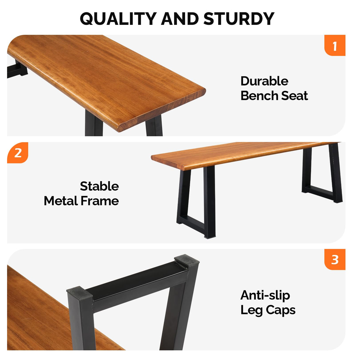 VINGLI Outdoor Bench with Metal Legs Rustic, Wood Dining Bench Indoor Outdoor Porch Bench for Yard Garden Dining (57in) VINGLI