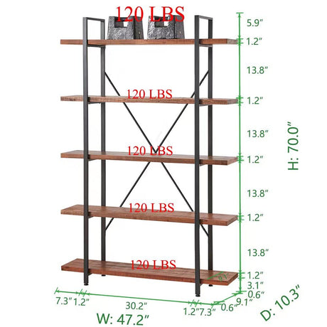 HSH 5-Tier Rustic Wood and Metal Etagere Bookcase - Distressed Brown Farmhouse Style HSH