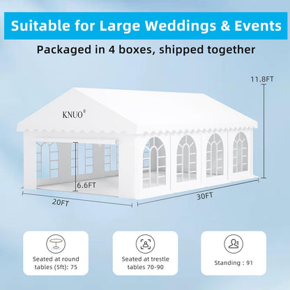 KNUO 20x30ft Party Tent for 80 People Event Tent- Heavy Duty Outdoor Weddings Tent with Removable PVC Windows&Zippered Doors Carpas para Fiestas, White - WoodArtSupply