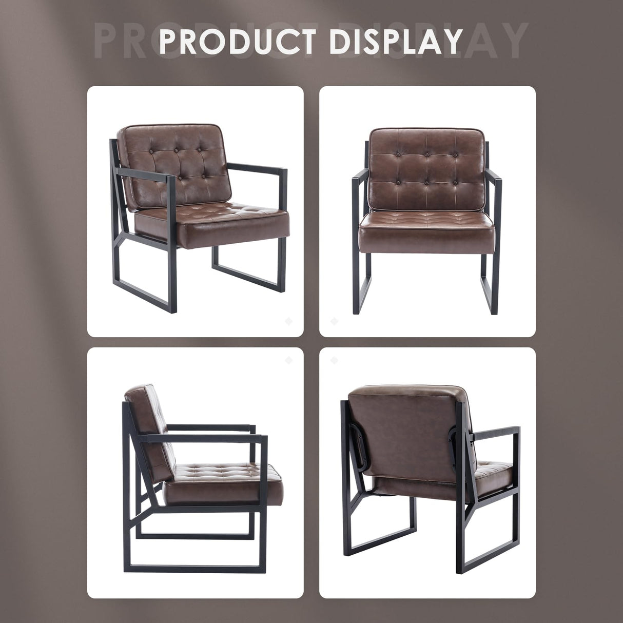 COLAMY Mid Century Modern Accent Chair Set of 2, Comfy Living Room Chair, Brown Leather Accent Chair, Faux Leather Reception Armchair with Metal Legs for Living Room Bedroom Reception Office, Brown COLAMY