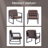 COLAMY Mid Century Modern Accent Chair Set of 2, Comfy Living Room Chair, Brown Leather Accent Chair, Faux Leather Reception Armchair with Metal Legs for Living Room Bedroom Reception Office, Brown COLAMY