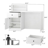 TUSY Small Reception Desk with Counter, 39.4" H Front Desk with Storage Drawers, Reception Counter with LED Lighting, Checkout Counter for Salon, Lobby – White (47.2" W x 18.9" D x 39.4" H) TUSY