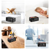 Andoolex Wooden Digital Alarm Clock with Wireless Charging, 0-100% Adjustable Brightness Dimmer and Alarm Volume, Weekday/Weekend Mode, Dual Alarm, Snooze, 12/24H, Wood LED Clock for Bedroom (Black) Andoolex