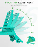 SUUNYN Lounge Chair Outdoor, Chaise Lounge, HDPE 6-Position Outdoor Chaise Lounge, Patio Lounge Chair with Wheels & Cup Holder for Pool Poolside Deck Backyard, Lake Blue SUUNYN