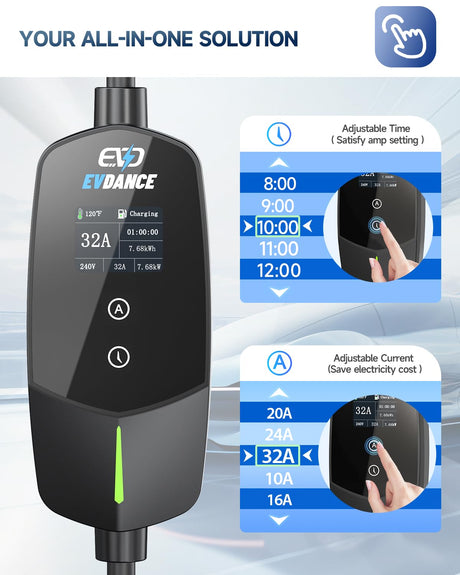 EVDANCE EV Charger (32Amp, 240V, NEMA 14-50P), 7.68kw Portable Level 2 EV Charger with 25ft Cable, Adjustable Current/Delay Chargin for Home Level 2 EVDANCE