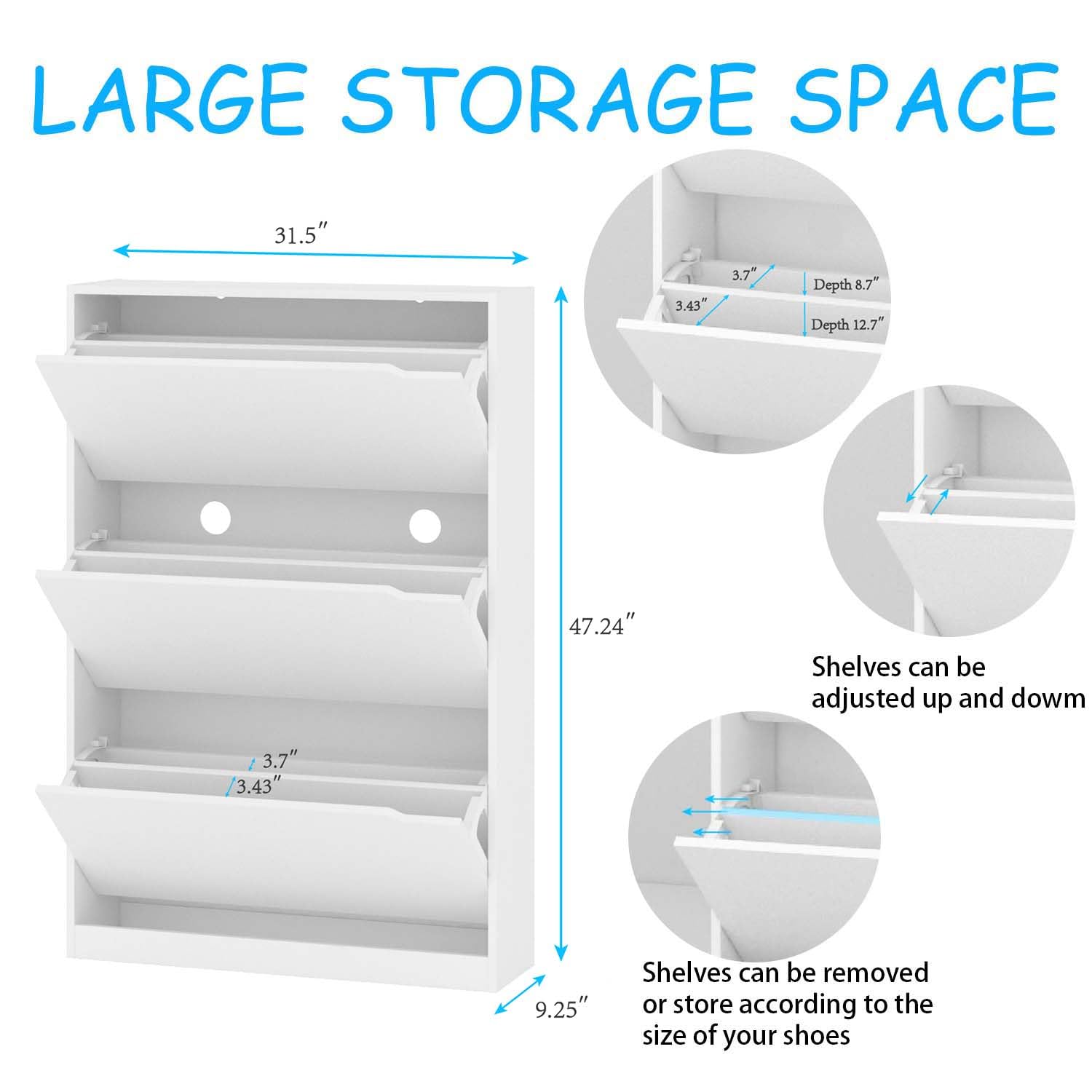 Wodeer Shoe Cabinet with 3 Flip Drawers,Wood Entryway Shoe Storage Cabinet,Freestanding Shoe Rack Storage Organizer for Entryway, Hallway, White,31.5" W - WoodArtSupply