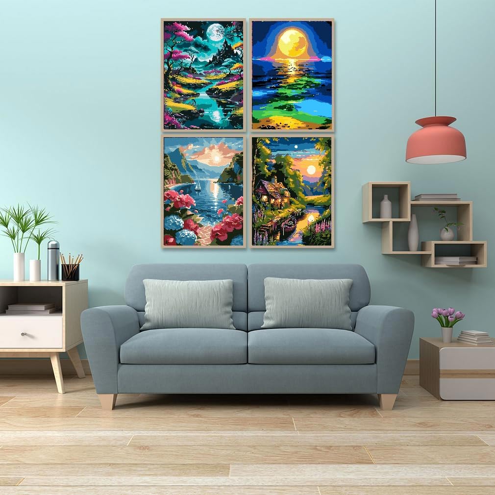 Fuinkqe 6 Pack Paint by Numbers for Adults Beginner, Moon Landscape DIY Acrylic Painting Paint by Numbers Kits on Canvas for Gift Home Wall Decor 10x14inch Fuinkqe