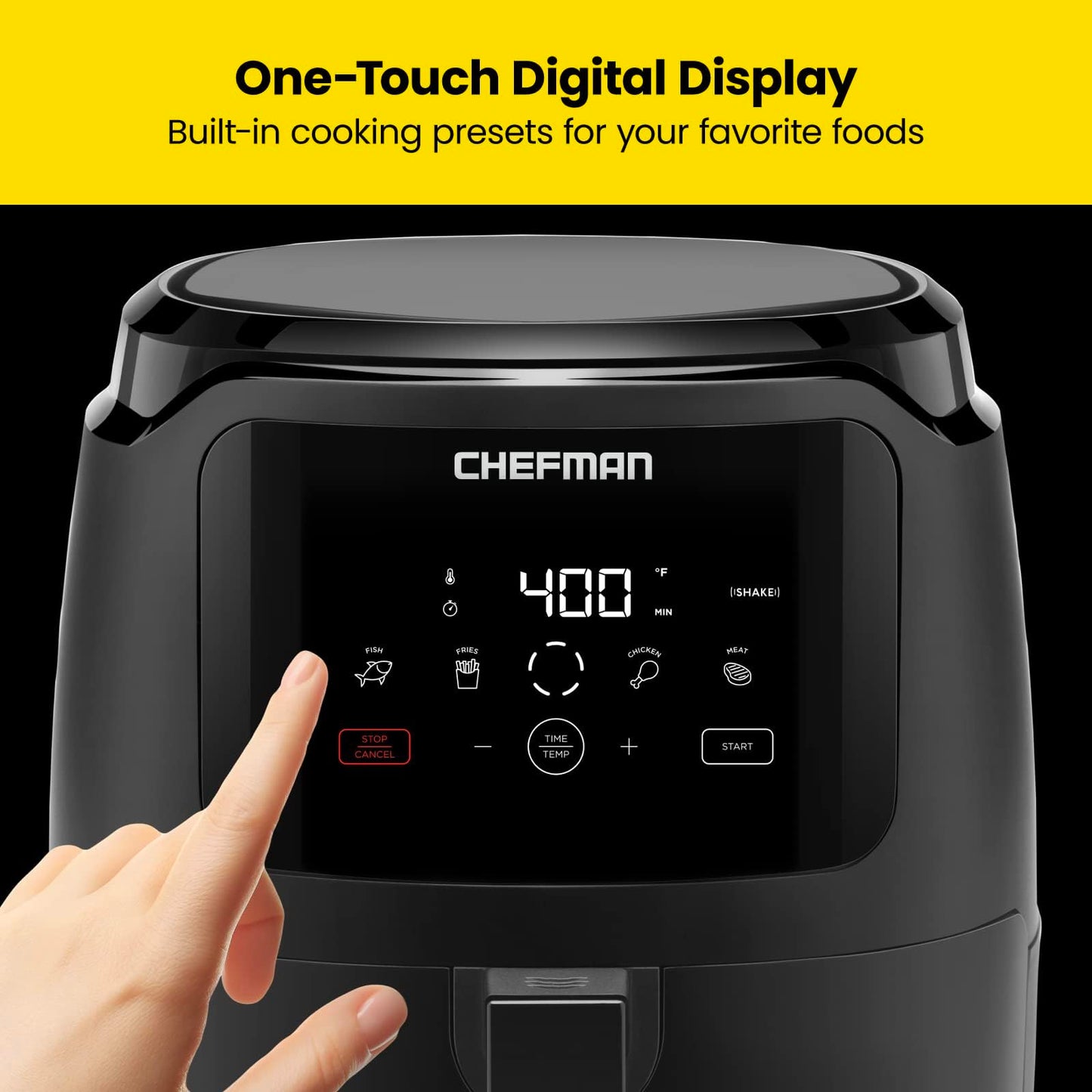 Chefman Digital Air Fryer, Large 5 Qt Family Size, One Touch Digital Control Presets, French Fries, Chicken, Meat, Fish, Nonstick Dishwasher-Safe Parts, Automatic Shutoff, Black